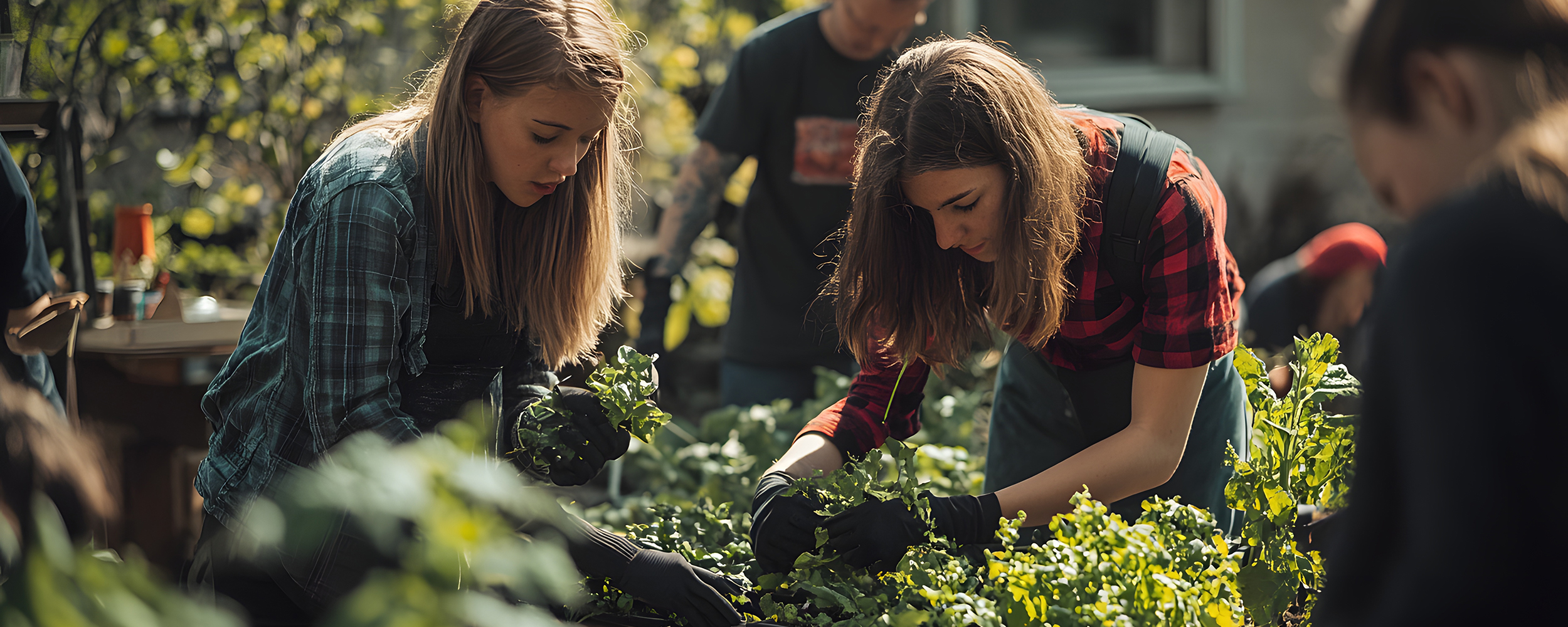 A group of young individuals engaged in sustainable gardening, p